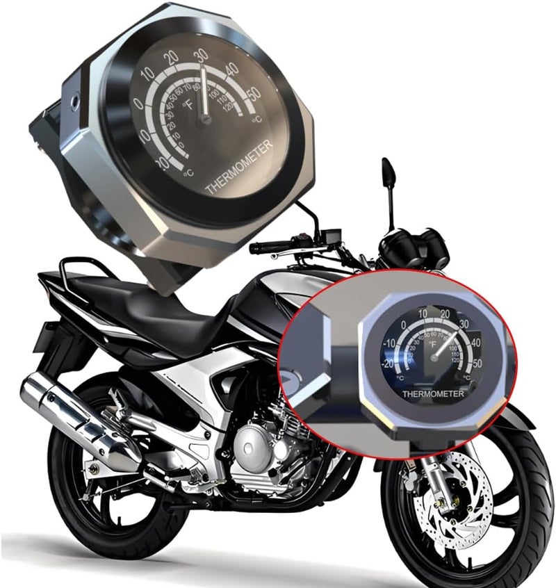 RAGBUSCLE Night Visible Motorcycle Temperature Gauge Handlebar Mount 0.87-1.1 inch, 22-28mm, Compatible with Harley Davidson Compatible with Honda, Bicycle Handlebar Thermometer Gauge, Sliver - Image 2